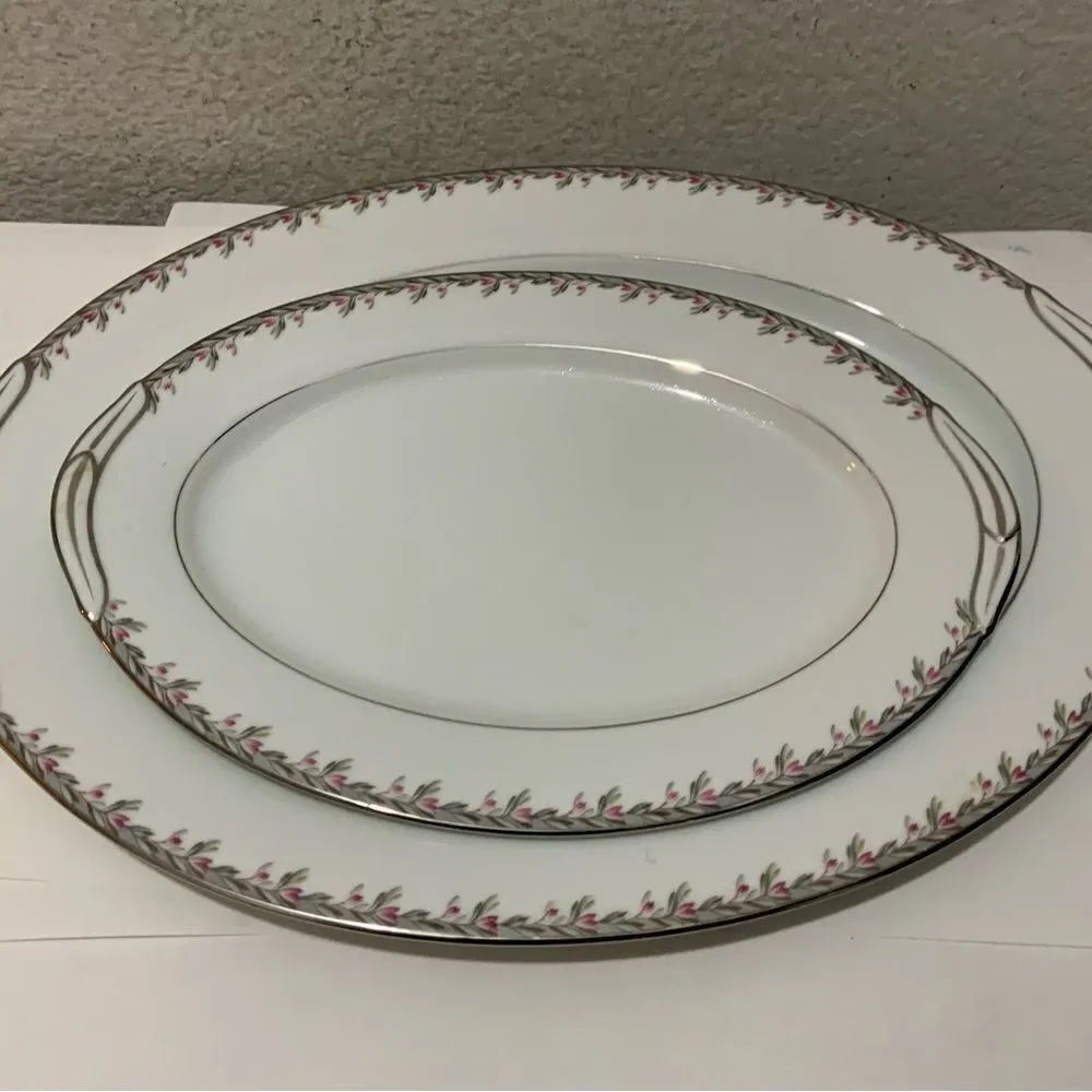 2 Noritake 5507 Petite Pattern 16.5” & 12”  Serving Platter  salad plate 8.25”